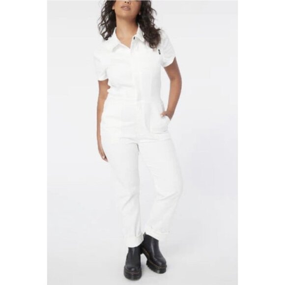 ATWYLD Women's Sz L Mechanic Style Off White  Utility Pockets Overalls Jumpsuit - Picture 11 of 11